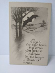 Halloween Spirits Fantasy Postcard Gibson Vampire Bat Flyers By Full Moon Sepia  