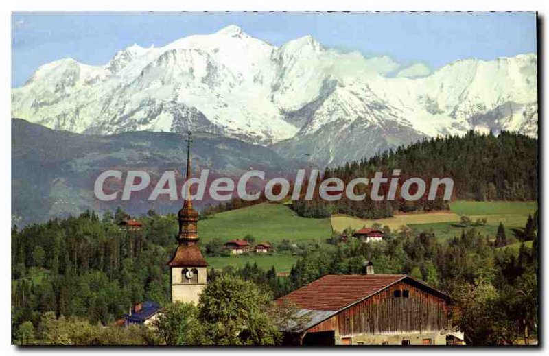 Postcard Modern Cordon Haute Savoie The Church and the Village facing Mont Blanc