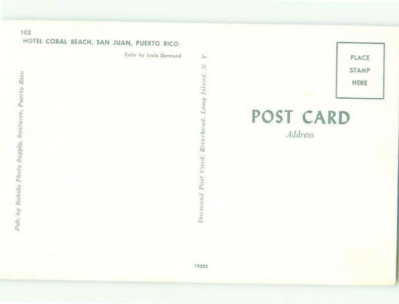 Unused Pre-1980 CORAL BEACH HOTEL San Juan Puerto Rico PR hr3464