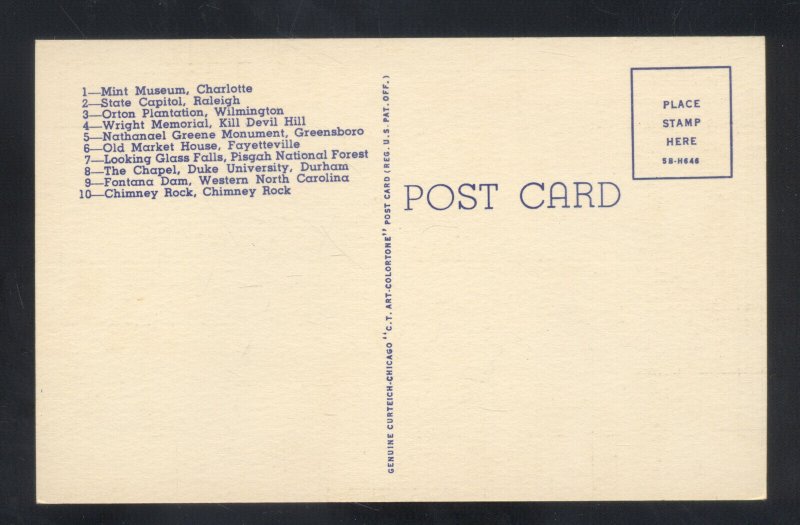 NORTH CAROLINA NC STATE MAP VINTAGE LINEN POSTCARD