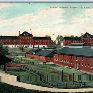 c1900s St Louis, MO Stables Jefferson Barracks Rare Litho Chrome Postcard A186