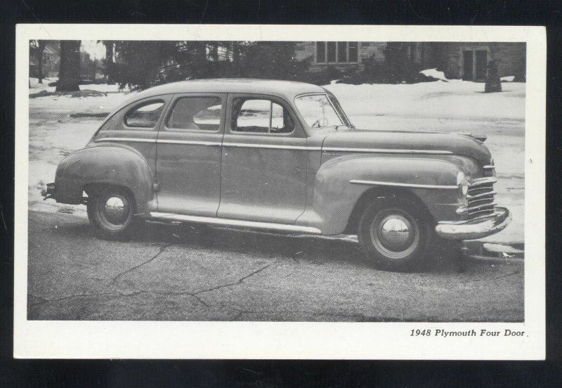 1948 PLYMOUTH FOUR DOOR VINTAGE CAR DEALER ADVERTISING POSTCARD MOPAR