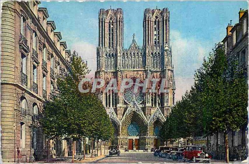 Modern Postcard Reims Cathedral of Reims and John Rockefeller Street