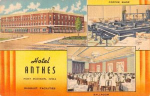 Fort Madison Iowa Hotel Anthes Coffee Shop Vintage Postcard AA39525