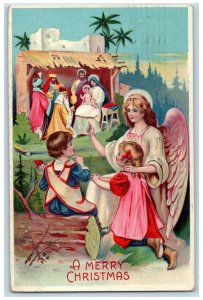 1909 Merry Christmas Angel Children Religious Kankakee Illinois IL Postcard