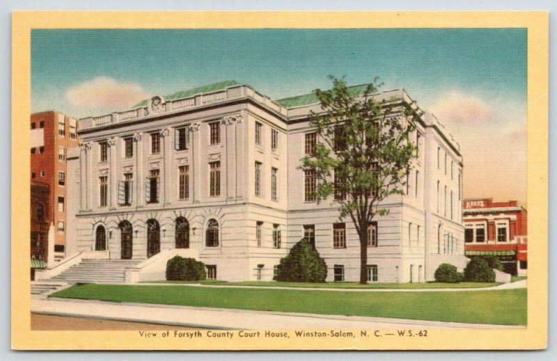 Winston-Salem North Carolina~Forsyth County Courthouse~Kress Store~1940s Linen 