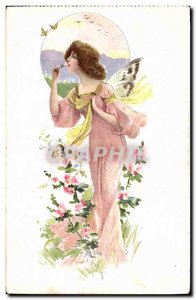 Old Postcard Fantaisie Angel Butterfly