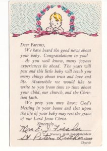 Congratulations From St Peters Lutheran Church, New Baby, Antique Postcard