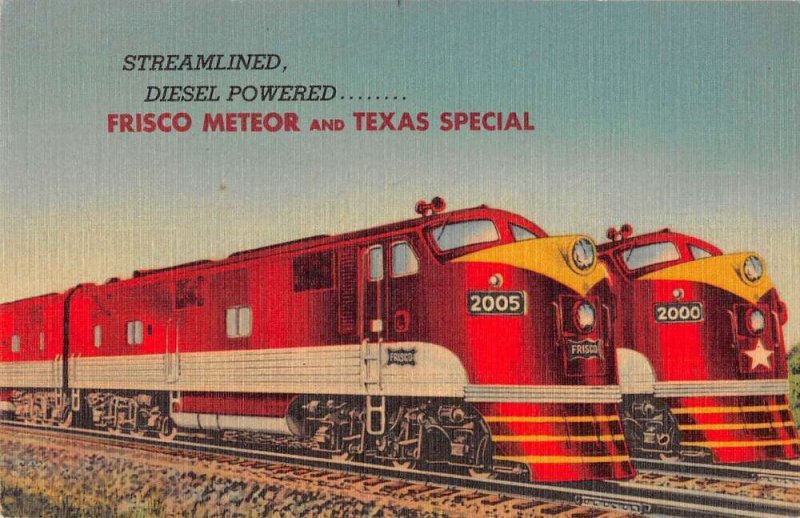 Frisco Meteor and Texas Special Streamliner Train Vintage Postcard AA34654