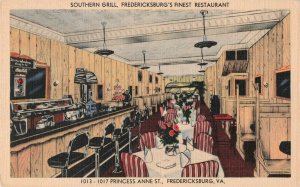 1940's Southern Grill, Fredericksburg, Va. Advertising Postcard 2T5-241