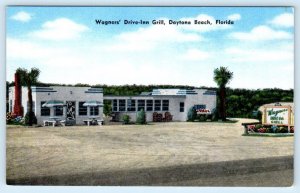 DAYTONA BEACH, FL Florida ~ Roadside WAGNERS' DRIVE-IN GRILL c1940s Postcard