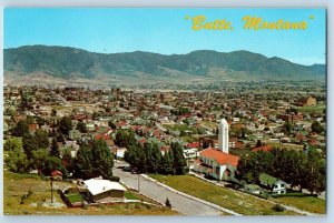 Butte Montana MT Postcard Bird's Eye View Mountain Church Houses Street Scene