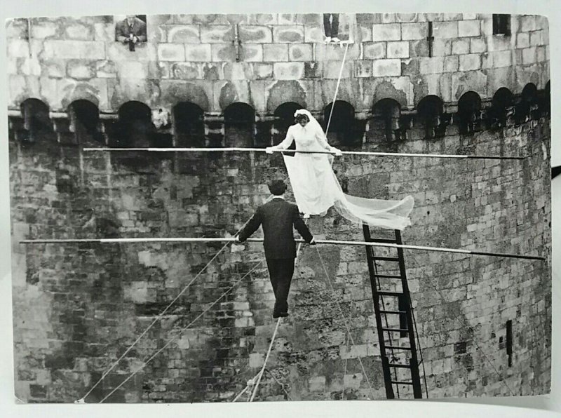 A Tightrope Wedding at La Rochelle France 1959 Vintage Postcard