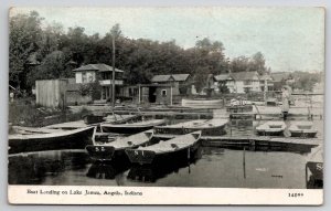 Boat Landing On Lake James Angola Indiana Woman On Dock Homes Postcard A41