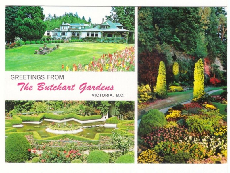 Butchart Gardens, Victoria, British Columbia, Chrome Multiview Postcard