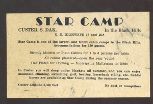 CUSTER SOUTH DAKOTA SD BLACK HILLS STAR CAMP VINTAGE ADVERTISING POSTCARD