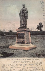 AMSTERDAM NY~ST MARYS CEMETERY-FATHER McINCROW MONUMENT~1909 TINT PHOTO POSTCARD