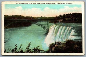 Postcard Niagara Falls NY c1910s American Falls Steel Bridge From Luna Island