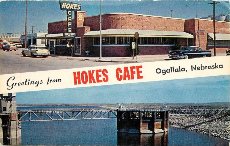 Vintage Chrome Roadside Postcard; Hokes Cafe, Ogallala NE Keith County Posted