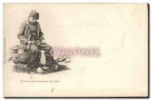 Old Postcard Fishing Fisherman raccomodant net