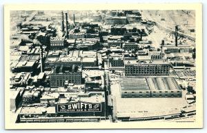 Postcard IL Chicago Airview of Swift & Company Meat Plant Vintage Linen F06