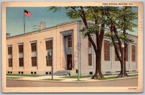 Moline Illinois 1943 Postcard Post Office flag