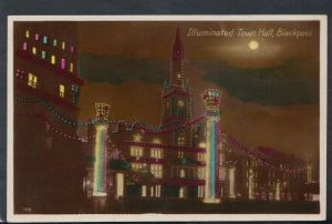 Lancashire Postcard - Illuminated Town Hall, Blackpool    RS16313