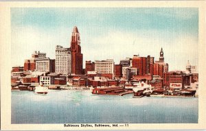Postcard CITY SKYLINE SCENE Baltimore Maryland MD AI1273