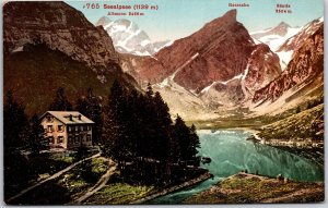 Seelpsee Lake in Switzerland Rocky Cliffs & Old House Postcard