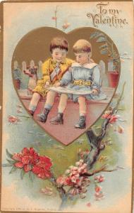 D61/ Valentine's Day Love Holiday Postcard c1910 Embossed Kids Reading Robbins11