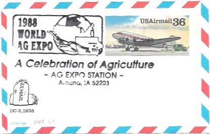 US UXC24  Air Mail Postcard  DC-3, 1938.  Card issued in 1988