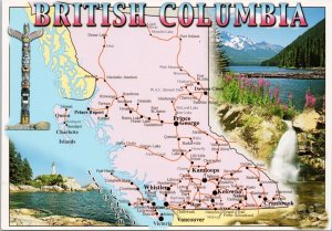 Map British Columbia BC Totem Pole Landscape Unused Continental Postcard C10