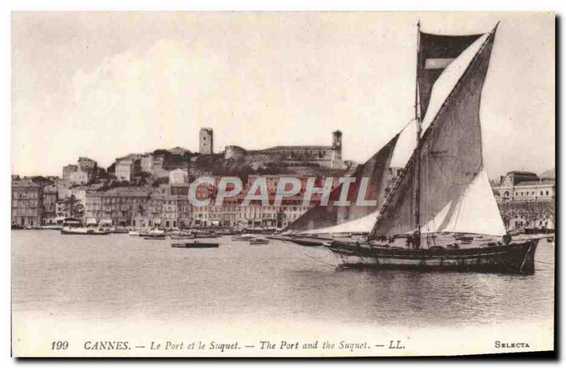 Old Postcard Cannes Boat Port and Le Suquet