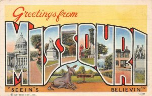 GREETINGS FROM MISSOURI CURT TEICH LARGE LETTER POSTCARD (c. 1940s)