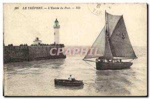 Old Postcard Lighthouse Treport l & # 39entree harbor boat