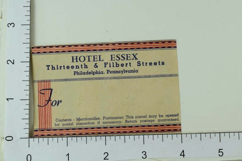 C. 1920's-30's Poster Stamp Luggage Label Hotel Essex Philadelphia PA E6