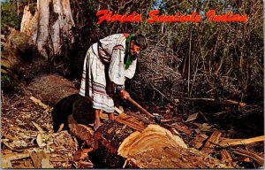 Florida Everglades Seminole Indian Building His Dugout Canoe 1970