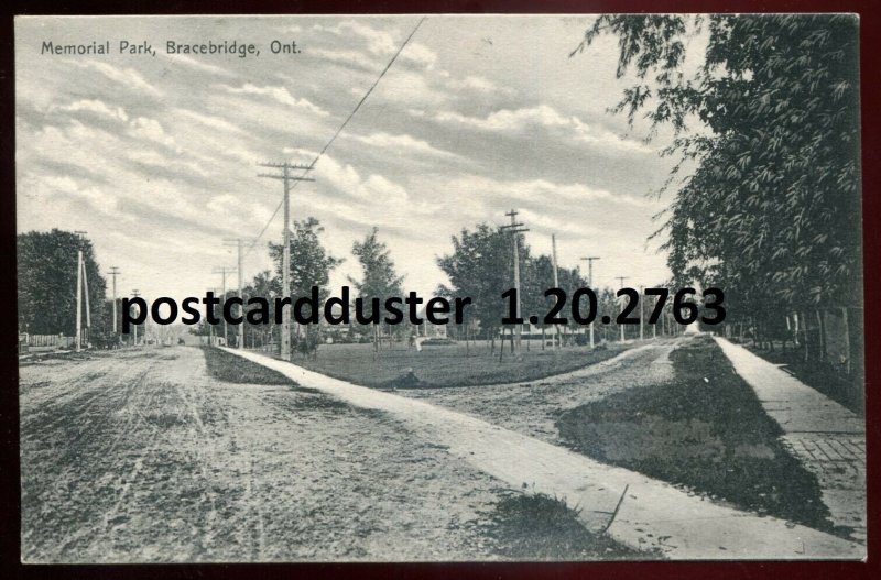 2763 - BRACEBRIDGE Ontario Postcard 1910s Muskoka. Memorial Park by Bickmore