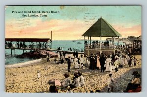 New London CT-Connecticut, Pier, Band Stand Ocean Beach, Vintage c1912 Postcard