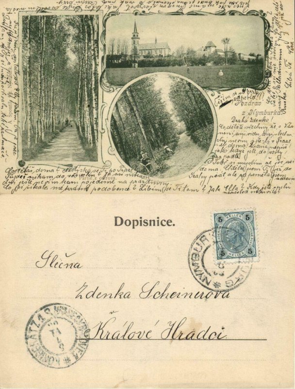 czech, NYMBURKA NYMBURK NIMBURG, Multiview, Panorama with Church (1900) Postcard