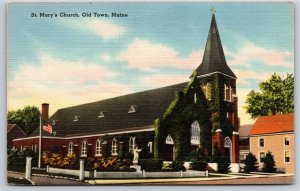 Old Town Maine~St Mary's Church~Vintage Linen Postcard
