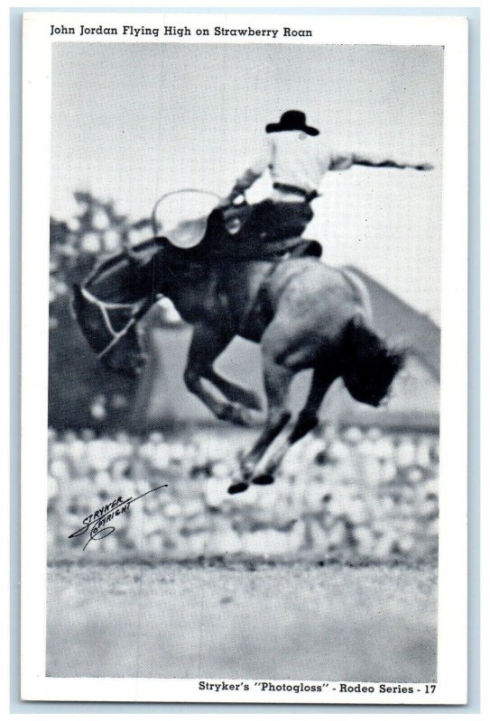 John Jordan Flying High On Strawberry Roan Rodeo Styker's Vintage Postcard