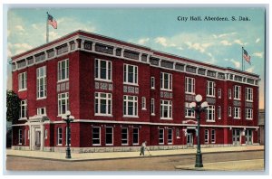 c1910's City Hall Building Street Cleaner Man Aberdeen South Dakota SD Postcard