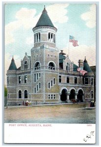 1910 Exterior View Post Office Building Horse Carriage Augusta Maine ME Postcard