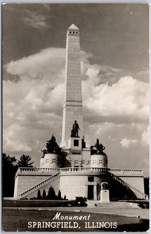 Monument Springfield Illinois IL Lincoln Tomb Statue Real Photo RPPC Postcard