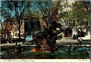 Continental Postcard Carl Milles Fountain & Michigan League Ann Arbor MI CE15