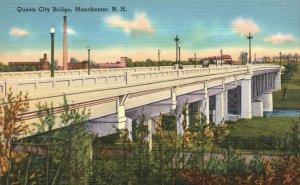 Vintage Postcard Queen City Bridge Manchester New Hampshire Amoskeag News Pub.