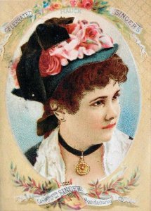 1870s-80s Minnie Hauck Celebrated Singers, Singer Sewing Machines Trade Card F9