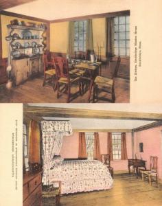 MA, Massachusetts  STOCKBRIDGE HOUSE Bedroom~Kitchen  TWO Hand Colored Postcards