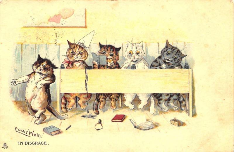 Louis Wain Cats In Disgrace  Raphael Tuck #1262 Early Postcard